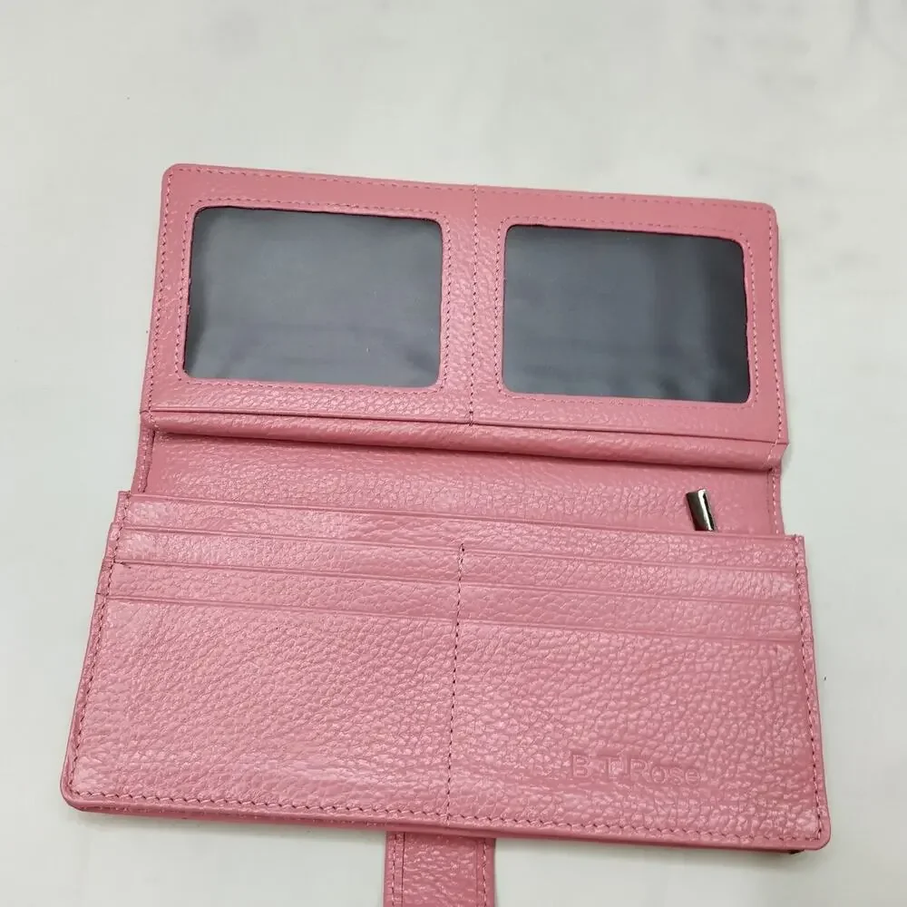 B.T.Rose Pink Pebbled Leather Credit Card ID Window Bifold Wallet